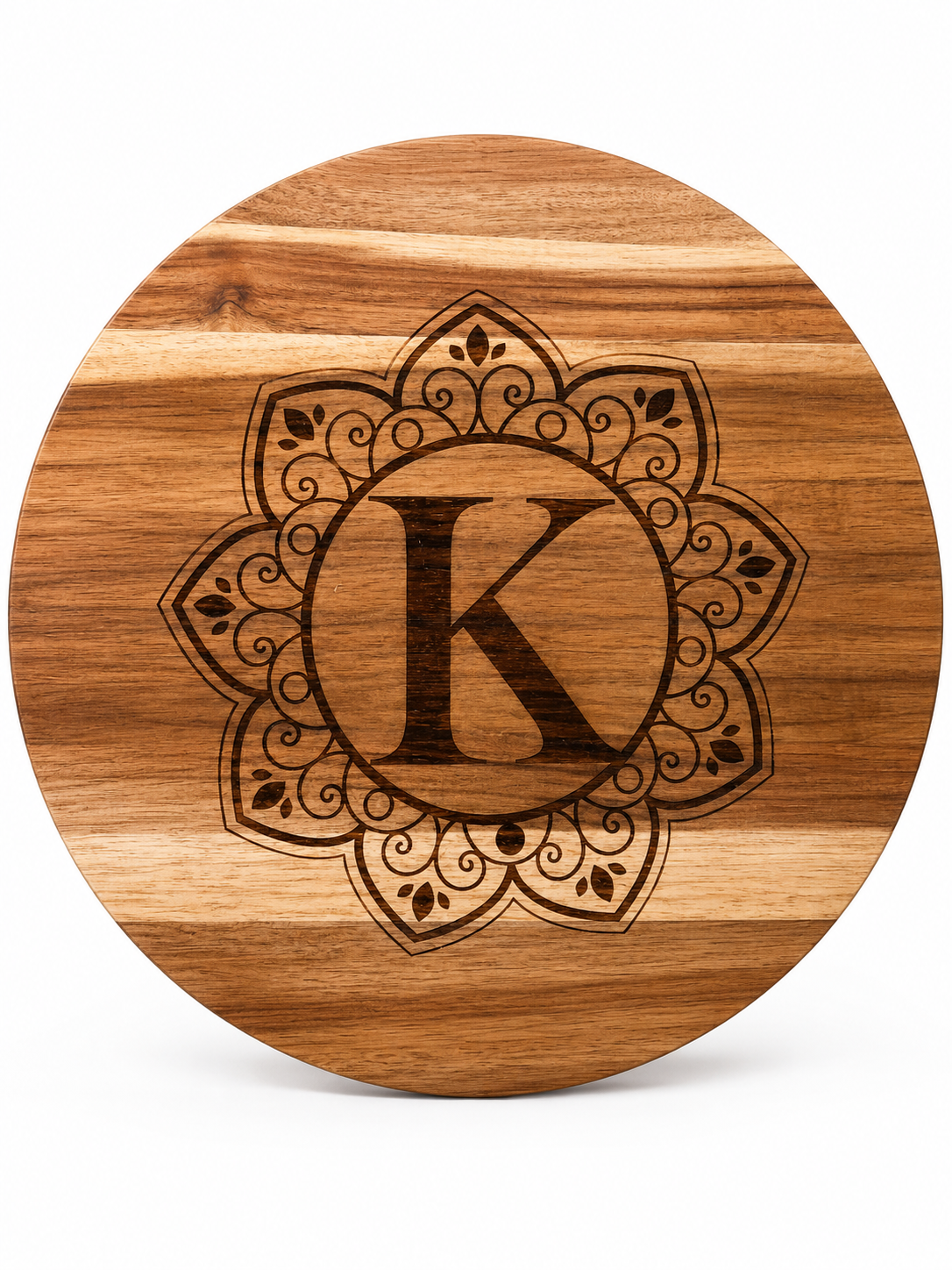 Engraved acacia lazy susan